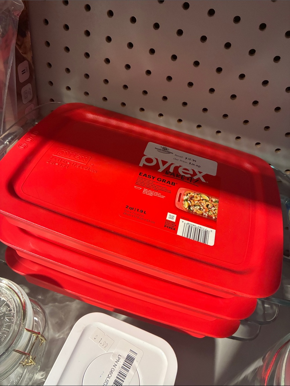 Pyrex Red Easy Grab Glass Storage Set with Red Lid